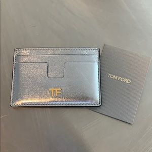 Tom Ford silver leather logo card wallet - NWT